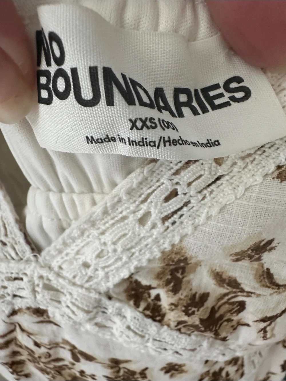 No Boundaries 100% Cotton Cream Floral Mini Dress with Brown Print